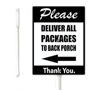 Geroclonup Deliver All Packages To Back Porch Yard Sign with Stake Kit Left Arrow Signs 11.5x15cm Sturdy Aluminum Weatherproof Rust Free Package Delivery Metal Sign for Business Garden Decor