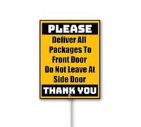 Geroclonup Deliver All Packages To Front Door Do Not Leave At Side Door Sign with Stake -4.6x6inch Lawn Sign Sturdy Aluminum Sign for Outdoor Use Waterproof Sign Outdoor Decor for Lawn Yard Garden