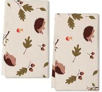Geroclonup Dish Towels For Kitchen Autumn Hedgehog Leaves Pattern,Hand Drying Tea Towel For Cooking Baking Cleaning Wipes, Set Of 2