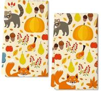 Geroclonup Dish Towels For Kitchen Cute Animals Happy Autumn Forest Pattern,Hand Drying Tea Towel For Cooking Baking Cleaning Wipes, Set Of 2