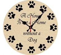 Geroclonup Dog Theme Wall Clock - Paw Print Design Wall Art - House Is Not A Home Without A Dog - Dogs Lover Gift Pet Home Decor 25x25 CM Round Wooden Clocks Silent Non-tick Battery Powered