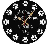 Geroclonup Dog Theme Wall Clock - Paw Print Design Wall Art - House Is Not A Home Without A Dog - Dogs Lover Gift Pet Home Decor 25x25 CM Round Wooden Clocks Silent Non-tick Battery Powered