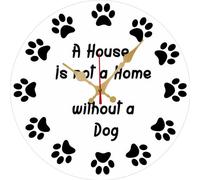 Geroclonup Dog Theme Wall Clock - Paw Print Design Wall Art - House Is Not A Home Without A Dog - Dogs Lover Gift Pet Home Decor 25x25 CM Round Wooden Clocks Silent Non-tick Battery Powered