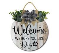 Geroclonup Dog Welcome Sign Welcome Wreath Sign Hope You Like Dogs Sign for Farmhouse Front Porch Decor Door Hanging for Housewarming Holiday Dog Lover 28cm