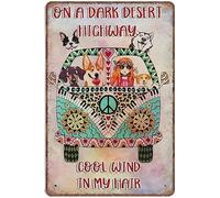 Geroclonup Dreacoss on A Dark Desert Highway Cool Wind in My Hair Hippie Tin Signs, Peace Girl and Dogs Funny Metal Sign Vintage Wall Art for Kitchen Garden Bathroom Farm Home Decor 20x30cm