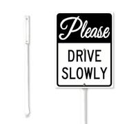 Geroclonup Drive Slowly Sign with Metal Stake Please Drive Slowly Yard Sign with Stake 20x30cm Sturdy Aluminum Yard Sign Caution Signs Slow Down Sign for Street Lawn Neighborhoods