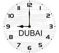 Geroclonup Dubai TIME Wall Clock World Time Zone Clock Office Business 25x25 CM Silent Wood Clocks for Living Room, Home, Bathroom, Kitchen Battery Operated Non Ticking Easy to Read