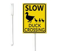 Geroclonup Duck Crossing Yard Sign with Stake Rustproof Reflective Aluminum Yard Decoration Standing Garden Signs Slow Sign for Outdoor Decor 20x30cm