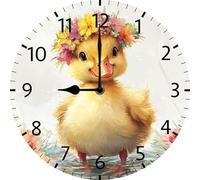Geroclonup Duck Decor Duck Wall Clock Silent Non Ticking 25cm Quality Quartz Battery Operated Round Easy to Read Home Office Classroom School Decor Clock