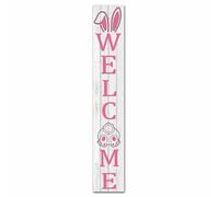 Geroclonup Easter Bunny Welcome Porch Sign Decor Bunny Wooden Hanging Sign Door Porch Standing Decorative Signs Vertical Easter Porch Decor Plaques for Front Door Farmhouse Outdoor Indoor 20x120cm
