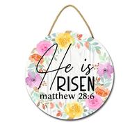 Geroclonup Easter Sign He is Risen Door Sign Round Wooden Hanging Sign Easter Welcome Sign Door Decoration Spring Wreaths Door Hanger for Home Window Indoor Outdoor 28cm