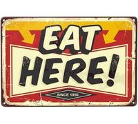 Geroclonup Eat Here Sign Vintage Metal Tin Sign Restaurant Wall Decor Metal Signs Tin Signs for Bar Pub Club Man Cave-30x40cm