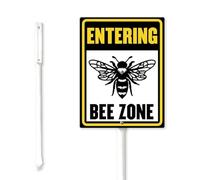 Geroclonup Entering Bee Zone Yard Sign with Stakes 20x30cm Bee Decorations Sturdy Aluminum Lawn Signs Durable Outdoor Metal Warning Sign Bee Yard Sign for Outdoor Garden