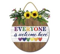 Geroclonup Everyone is Welcome Here Door Sign Farmhouse Wreath Wall Decor 30cm Round Wooden Hanging Housewarming Home Decor for Home Outdoor Indoor