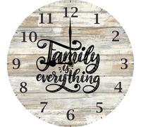 Geroclonup Family is everything, Family Wall Quote, Family Theme Wooden Clock Battery Operated Silent Non-Ticking Clocks for Living Room Kitchen Bedroom Man Cave Garage 25CM