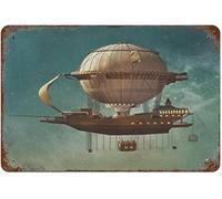 Geroclonup Fantasy Surreal Sky Scenery Steampunk Airship Sci Fi Stardust Space Image Rustic Sign Decor Retro Vintage Metal Tin Signs Wall Art Signage,Vintage Metal Sign 20-30cm