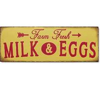 Geroclonup Farm Fresh Milk & Eggs Sign Retro Vintage Metal Tin Bar Sign, Decorative Wall Art Signage, Primitive Farmhouse Country Kitchen Home Décor-10x40cm