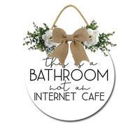 Geroclonup Farmhouse Bathroom Signs Wall Decor This is a Bathroom Not an Internet Cafe Wall Decor Rustic Funny Bathroom Sign Round Wooden Hanging Sign Decoration for Home Toilet Door 28cm
