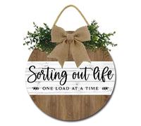 Geroclonup Farmhouse Laundry Room Decor Laundry Sign Sorting Out Life One Load At a Time Sign for Laundry Room Rustic Round Wooden Wreath New Home Housewarming Gift for All Seasons 28cm