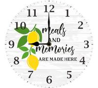 Geroclonup Farmhouse Lemon Clocks, Kitchen Wall Clock, Meals and Memories Are Made Here, Rustic Wood Kitchen Clock for Dinning Room Wall Decor, 25x25 CM Battery Operated Silent Non Ticking