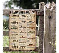 Geroclonup Fishing Sign Fishing Gifts for Men- Fish Decor Freshwater Game Fish - Vintage Fishing Wall Decor Hunting Decor For Boys Room 30x40cm Fish Knowledge Metal Signs Cabin Decor Rustic Wall Decor