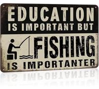 Geroclonup Fishing Signs Fishing Gear and Equipment Fishing Accessories - Education is important But Fishing is Importanter 20x30cm Cabin Decor Man Cave Decor Ice Fishing Tin Sign