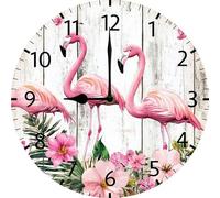 Geroclonup Flamingo Wall Clock Vintage Round Colorful Silent Non Ticking Battery Operated Accurate Arabic Numerals Design Xmas Decorative for Kitchen Living Room Bedroom Office 25cm