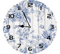 Geroclonup Flower Wall Clock Floral Art Floral Wall Clock Silent Non Ticking 25cm Wooden Quality Quartz Battery Operated Round Wall Clocks for Home Office School Kitchen
