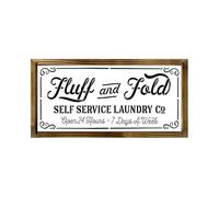 Geroclonup Fluff Fold Self Service Laundry Co Wood Framed Laundry Sign for Laundry Room,Vintage Funny Laundry Room Wall Decor Wall Art with Sayings - 8" x 16"