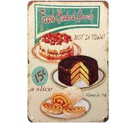 Geroclonup Fresh Baked Goods Tin Sign,Cake Cream Ring Fresh Delicious Strawberry Fruit Food Chocolate Dessert Plate Vintage Metal Tin Signs for Cafes Bars Pubs Shop Wall Funny Retro Signs 8x12 Inch