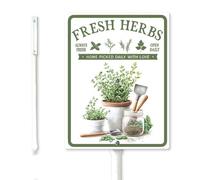 Geroclonup Fresh Herbs Yard Sign with Metal Stakes 11.5x15cm Rustproof Sturdy Aluminum Lawn Signs Yard Stand for Garden Backyard Outdoor Decorations Herb Garden Sign