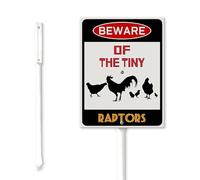 Geroclonup Funny Chicken Coop Sign Beware of The Tiny Raptors Yard Sign with Stake 17.5x22cm Sturdy Aluminum Yard Sign Fade Resistant Lawn Decoration for Lawn Garden Outdoor Use