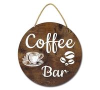 Geroclonup Funny Coffee Bar Wood Plaque Hanging Sign Coffee Bar Sign Retro Rustic Coffee Sign Kitchen Wall Art Sign Coffee Bar Decor for Coffee Lover 30cm