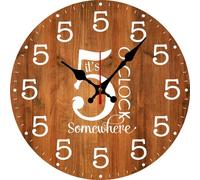 Geroclonup Funny Coworker Wall Clock Its Five O'clock Somewhere Wall Clock Battery Operated Non Ticking Silent Quartz Analog 25cm Wooden Farmhouse Round Clock Funny Decor for Home Office Gift Idea
