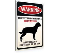 Geroclonup Funny Dog Warning Metal Tin Signs Wall Art Decor Property is Protected By a Rottweiler is Protected By My Gun Sign for Home Decor Gifts to Indoor and Outdoor Use - Dog Metal Sign 20x30cm