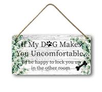 Geroclonup Funny Dog Wood Sign If My Dog Makes You Uncomfortable Sign Eucalyptus Wreath Sign Rustic Wood Sign Farmhouse Wall Hanging Decor Wooden Wall Art Decor Plaque Sign for Home 15x30cm