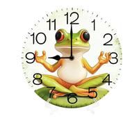 Geroclonup Funny Frogs 25cm Silent Non-Ticking Round Wooden Wall Clocks Battery Operated Quartz Analog Handing Clock for Bedroom Bathroom Kitchen Kids Living Room Decor