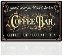 Geroclonup Funny Metal Sign 20x30cm- Coffee Bar Sign Hot Chocolate and Tea Vintage Metal Plaque Signs for Kitchen Cafe Pub Home Coffee Station Decor Metal Coffee Bar Tin Signs Decor for Coffee Lovers