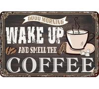Geroclonup Funny Metal Sign 20x30cm- Wake Up And Smell The Coffee Tin Sign Funny Metal Sign Vintage Home Kitchen Bar Cafe Club Wall Decor Art Sign