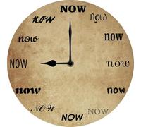 Geroclonup Funny Now TIME Wall Clock for Office Late Person Procrastinate Gift Gag Gift 25x25 CM Round Wood Non Ticking Silent Clocks Battery Operated