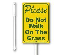 Geroclonup Funny Please Do Not Walk On The Grass Yard Metal Sign Yard Decor Plaque Decorations for Indoor Outdoor Private Property Decoration with Stakes 17.5x22cm