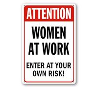 Geroclonup Funny Sign Attention Women At Work Enter At Your Own Risk Sign 14x20cm Aluminum Sign Rust Free Aluminum Wall Decor Metal Weatherproof Sign for Indoor Outdoor