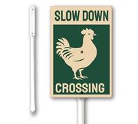 Geroclonup Funny Slow Down Chicken Crossing Yard Metal Sign Yard Decor Plaque Decorations for Indoor Outdoor Private Property Decoration with Stakes 11.5x15cm