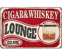 Geroclonup Funny Tin Sign Cigar & Whiskey Lounge Metal Tin Sign Vintage Home Kitchen Garage Bar Cave Wall Nostalgic Decor Rustic Tin Sign 20x30cm