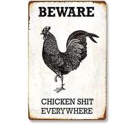 Geroclonup Funny Tin Sign Rooster Beware Chicken Shit Everywhere Chicken Coop Decor Outdoor Indoor Wall Decor（30x40 cm）