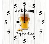Geroclonup Funny Wall Clock No Drinking Before Five Wall Clock Rustic Drinking Wall Clocks 25cm Silent Non-Ticking Battery Operated Decor for Shop Home