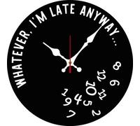 Geroclonup Funny Wall Clock Whatever I'm Late Anyway Wall Clock Battery Operated Non Ticking Silent Quartz Analog 25cm Wooden Farmhouse Round Clock Modern Decor for Home Office Gift Idea