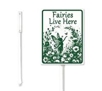 Geroclonup Garden Sign Fairies Live Here Yard Sign with Stake 11.5x15cm Sturdy Aluminum Yard Sign Lawn Sign Fade Resistant Rustproof Lawn Decoration Garden Plaque for Outdoor Use