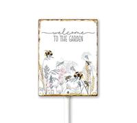 Geroclonup Garden Signs Welcome To The Garden Sign with Stake Outdoor Aluminum Yard Sign Rustproof Aluminum Metal Sign Fade Resistant Lawn Decoration for Outdoor 7x8.8inch