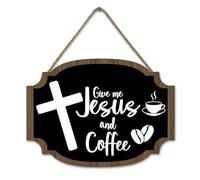 Geroclonup Give Me Jesus and Coffee Sign Farmhouse Coffee Wood Sign Coffee Bar Accessories Decor Coffee Decor Sign Plaques for Shop Kitchen Dining Room Coffee Lover Gifts 20x28cm